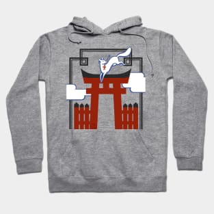 Kitsune Messenger - Japanese spirit fox jumping over a tori in Kyoto, Japan Hoodie